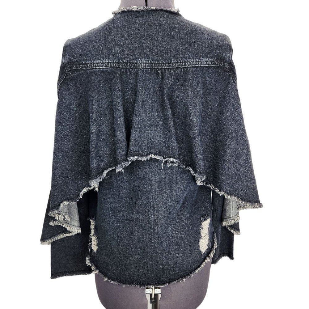 Robert Rodriguez Denim Shirt Jacket Womens XS Black Ruffle Distressed‎ Button Up
